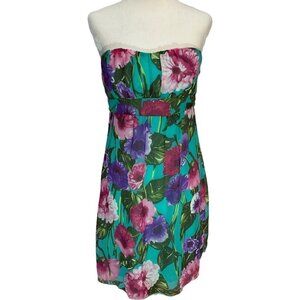 NAPOLI🌺STRAPLESS Blue  Floral Lined Dress Mini Size S
